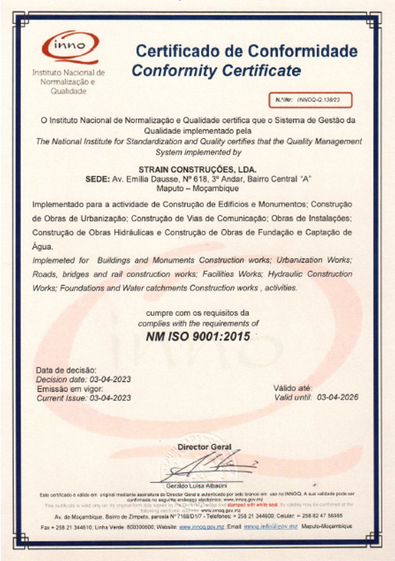 Certificado do Sistema de Gestão da Qualidade
